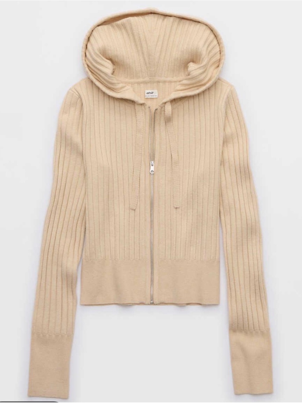 Aerie Women’s Full Zip Late Night Ribbed Sweater With Hood Size M